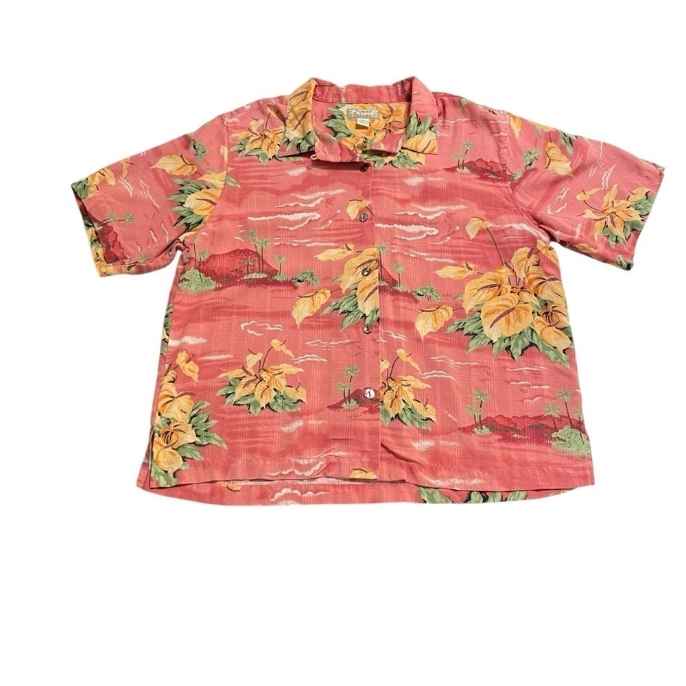 Tommy Bahama Women's Medium Silk Tropical Print Short Sleeve Button-down Shirt - Picture 7 of 14